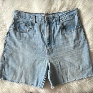 Levi's Blue Bermuda Jean Shorts Relaxed Fit Frayed Hem